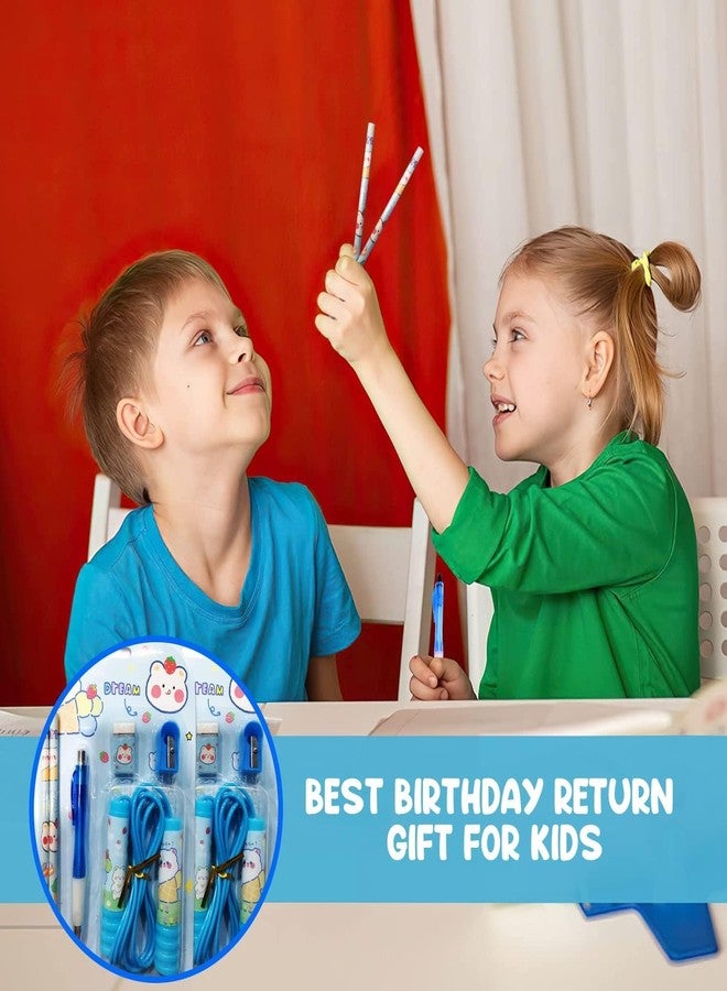 JMK CRAFTS Birthday Return Gifts for Kids | Stationery Combo Set of 6 Pcs - Pen, Pencil, Sharpener, Eraser & Skipping Rope | Blue School Gift Set for Boys & Girls - Image 4
